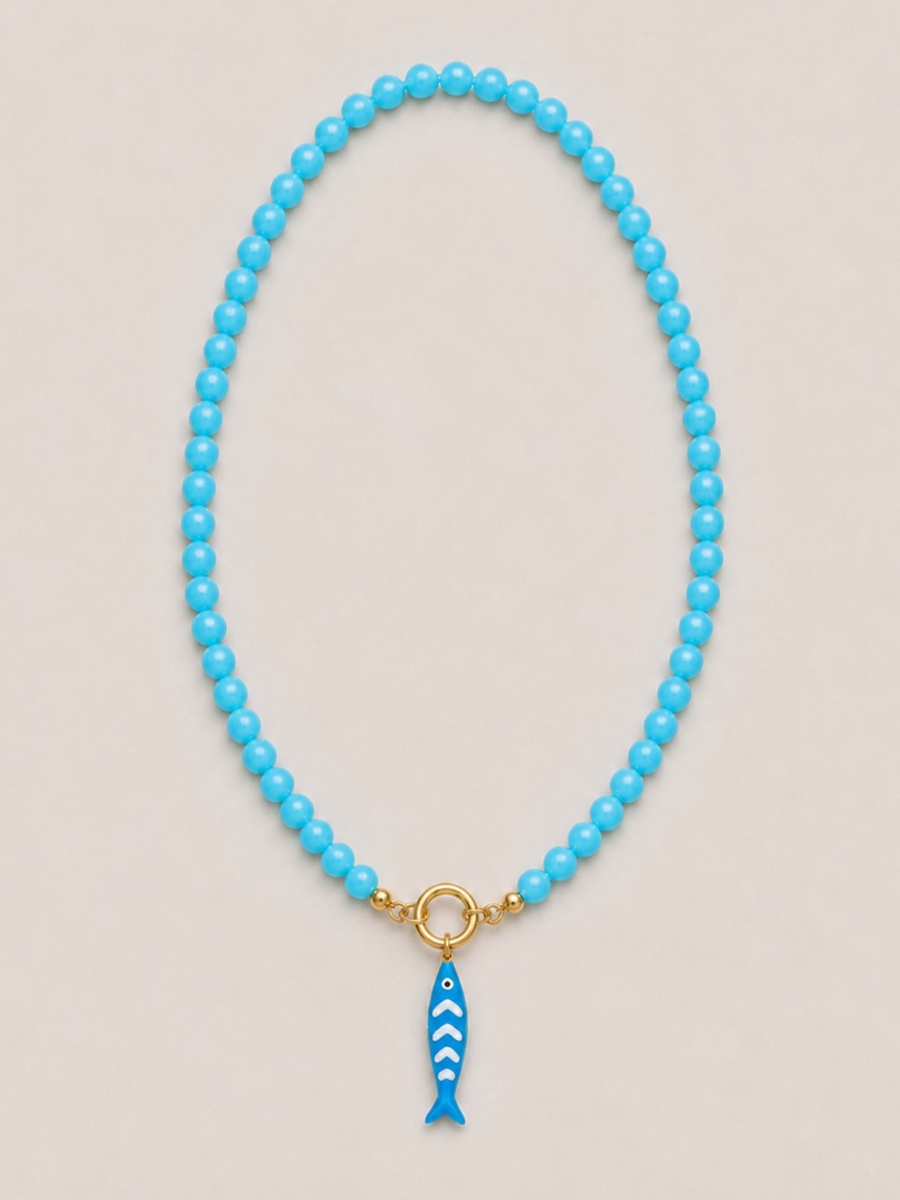 New! Blue Beaded Gold Fish Pendant Necklace (4011) NWOT